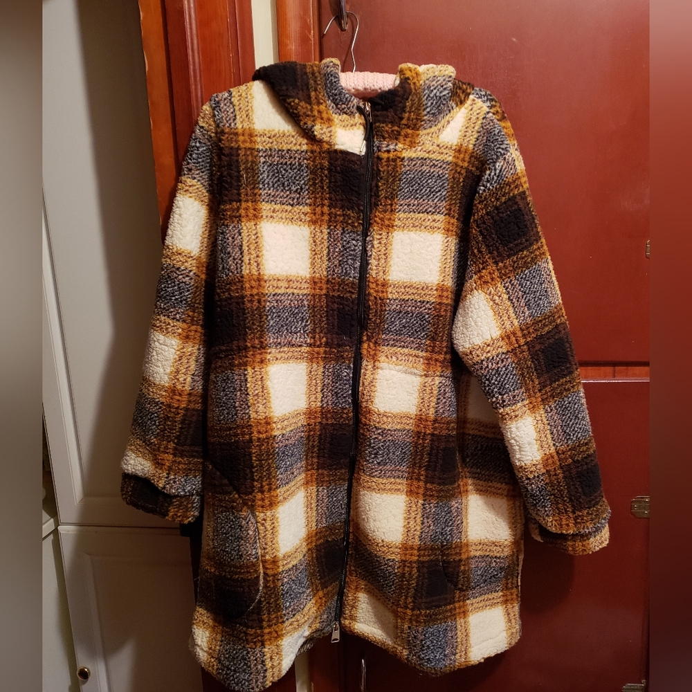 Fleece sweater coat.